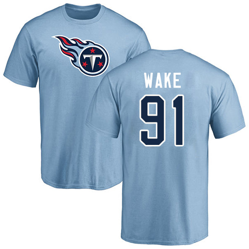 Tennessee Titans Men Light Blue Cameron Wake Name and Number Logo NFL Football #91 T Shirt->tennessee titans->NFL Jersey